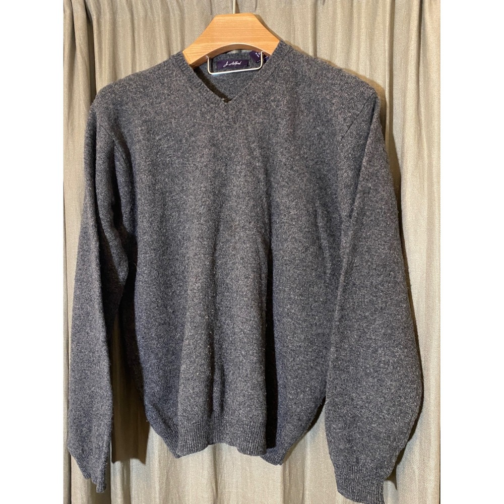 J‎ Ashford Mens V Neck Sweater Pure New Wool Dark Gray Size XL